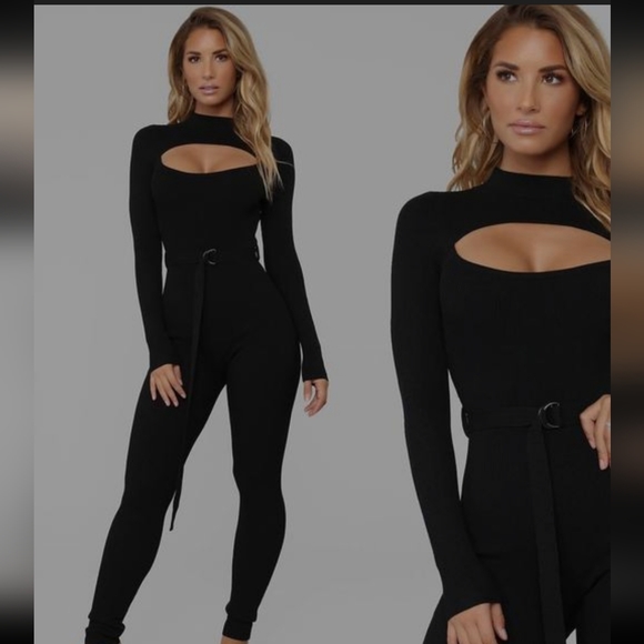 FASHION NOVA NWT BLACK TOP SECRET RIBBED KNIT JUMPSUIT SIZE 3X STRETCH - Picture 2 of 8